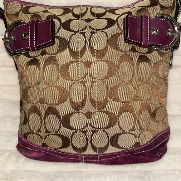 Coach Brown and Purple Suede & Leather Signature Shoulder Bag - Picture 3 of 11
